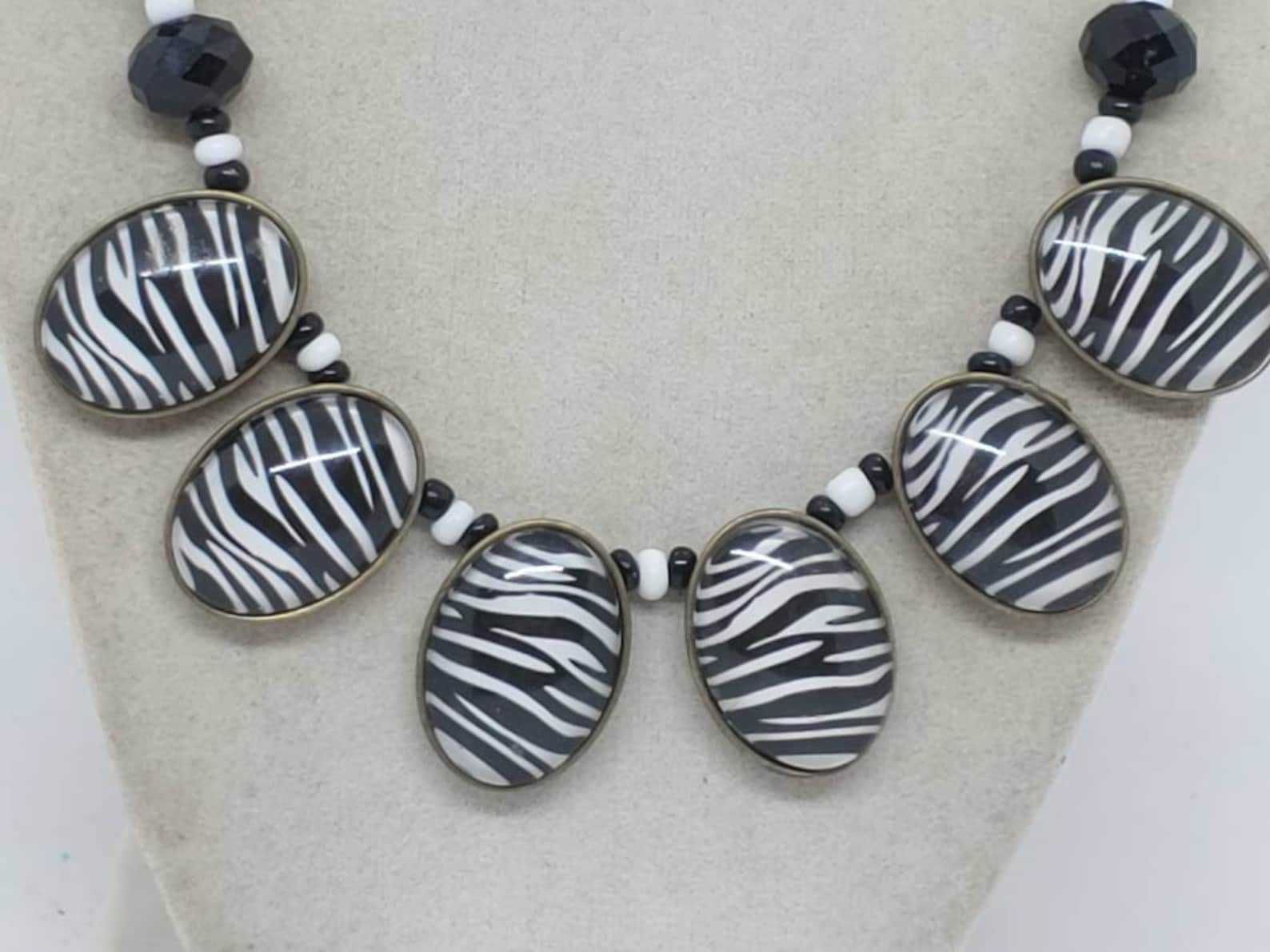 Zebra Print Necklace Zebra Necklace Black and White Etsy