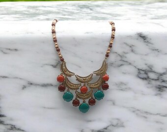 Colar Boho - Colar Bib - Colar Outono - Colar Jasper - Colar Declaração - Colar Único - Colar Multicolorido