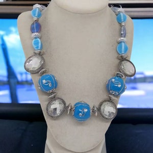Blue Necklace For Women - Jeweled Necklace - Statement Necklace - One Of A Kind Necklace - Multicolored Necklace For Women - Bridesmaid Gift