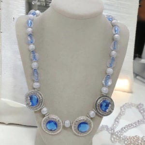 Blue Jeweled Necklace - Jeweled Necklace - Multicolored Necklace For Her - Statement Necklace - One Of A Kind Necklace - Bridesmaid Necklace