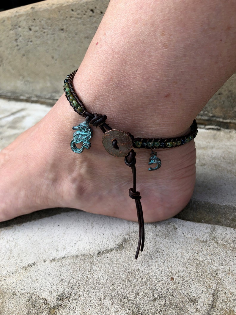 Seahorse Anklet Seahorse Jewelry Dolphin Anklet Dolphin Jewelry Bohemian Leather Ankle Bracelet Cute Anklet Summer Anklet Made in USA