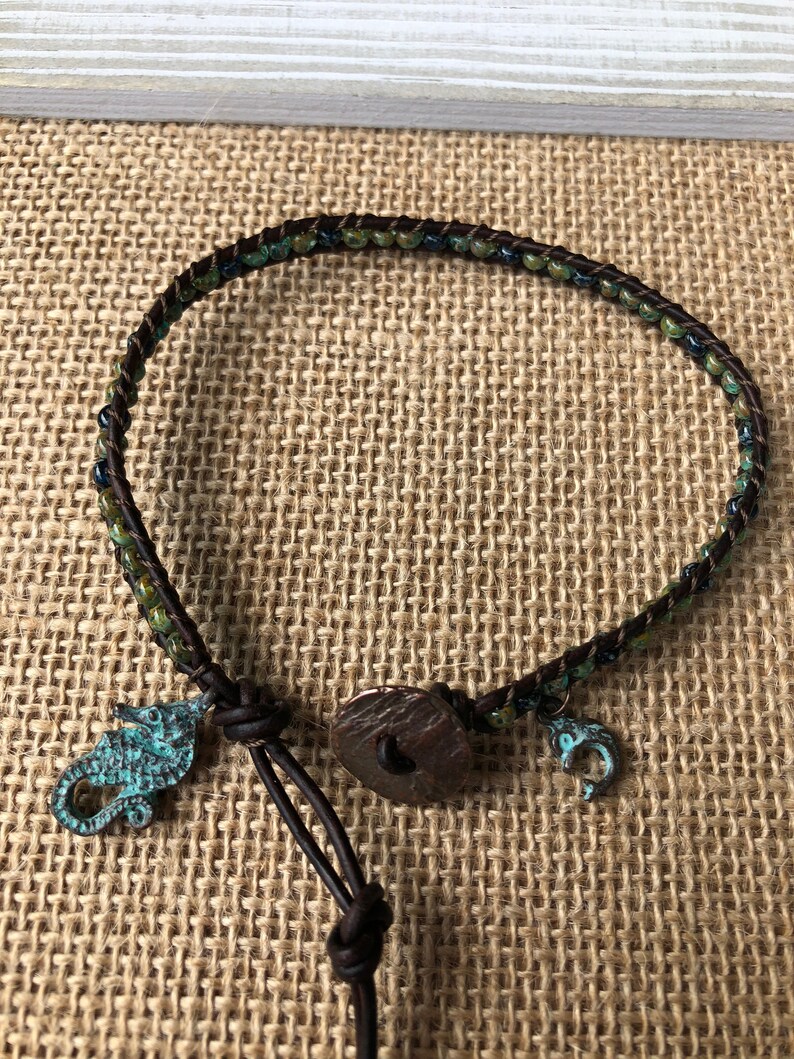 Seahorse Anklet Seahorse Jewelry Dolphin Anklet Dolphin Jewelry Bohemian Leather Ankle Bracelet Cute Anklet Summer Anklet Made in USA