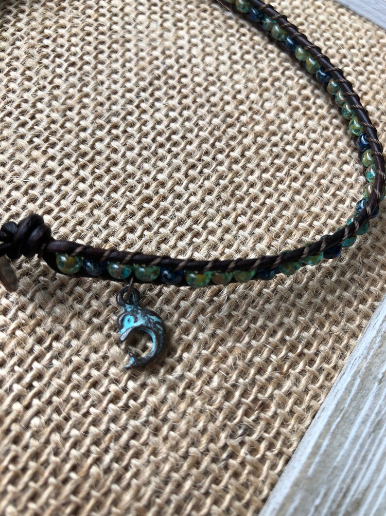 Seahorse Anklet Seahorse Jewelry Dolphin Anklet Dolphin Jewelry Bohemian Leather Ankle Bracelet Cute Anklet Summer Anklet Made in USA