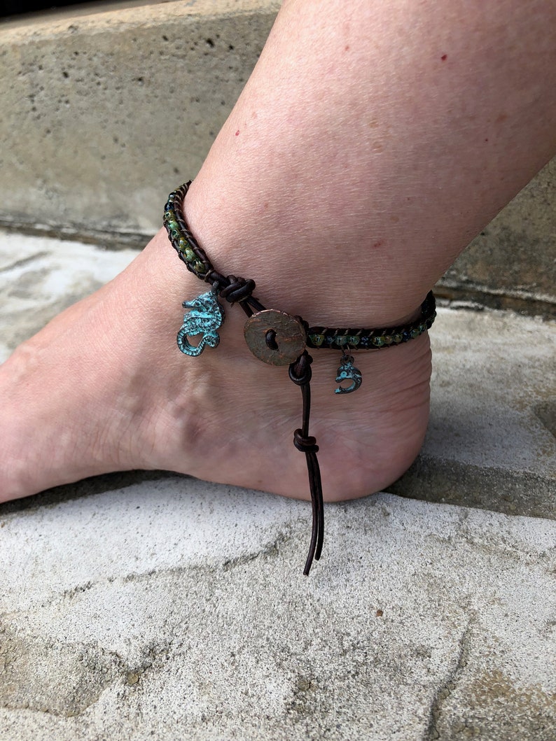 Seahorse Anklet Seahorse Jewelry Dolphin Anklet Dolphin Jewelry Bohemian Leather Ankle Bracelet Cute Anklet Summer Anklet Made in USA