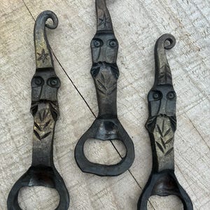 Hand Forged Blacksmith Bottle Opener | Gnome, Wizard and Leaf Designs | Artisan Keychain & Bar Tool