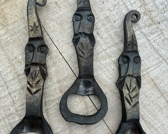 Hand Forged Blacksmith Bottle Opener | Gnome, Wizard and Leaf Designs | Artisan Keychain & Bar Tool
