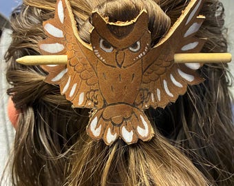 Handmade Leather Hair Barrette with Stick | Assorted Styles | Artisan Hair Accessory