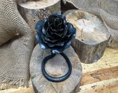 Hand Forged Steel Rose Sculpture | Blacksmith Metal Rose with Stand | Valentineβs & Wedding Gift