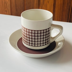 Rare Arabia Finland ceramic coffee cup with saucer for Scop bank, 1970s, made in Finland