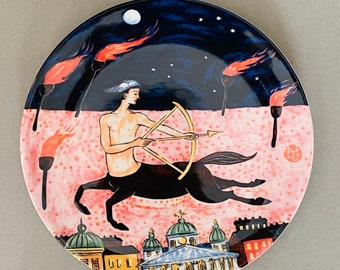 Very Rare/ collector's item / Arabia Finland art plate named "Sagittarius", ceramic art plate by Dorrit Von Fieandt, 1993, made in Finland