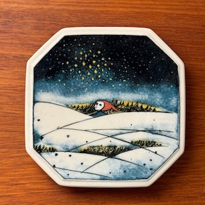 Vintage Arabia Finland ceramic screen Printing art Christmas wall plate designed by Heljä Liukko-Sundström for Finnair