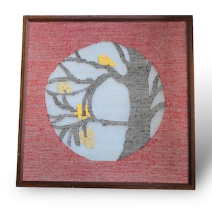 A big and wonderful Storytelling and joyful vintage Finnish handmade tapestry with frame