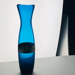 Beautiful glass vase with new silver loop in the middle  made in Riihimaen, 1970s, Made in Finland