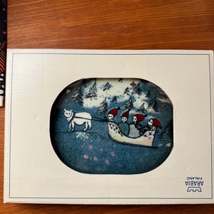 With artist signiture and Original box /Vintage Arabia Finland ceramic wall art ” Tonttu “ English means elf by Heljä Liukko-Sundström