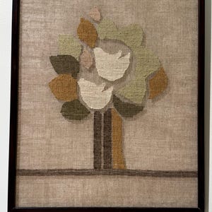 A wonderful joyful framed vintage Finnish handmade linen transparent textile decor with bird. Made in Finland