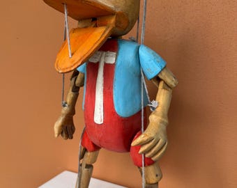 Rare Disney Figurine Donald Duck Marionette Puppet on Stand