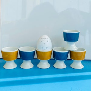 6 of vintage Arabia Finland ceramic egg cups named “Aprikoosi ” and ”myrtti ”designed by Kaarina Aho in 1960s - Made in Finland