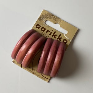 Vintage Aarikka wooden earring with original tag -Kaija Aarikka, Made in Finland, 1970s
