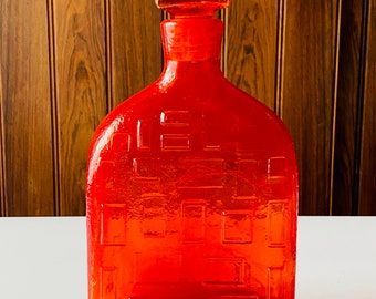 A fabulous orange red Mid-Century Modern Glass Decanters from Empoli, 1970s, made in Italy