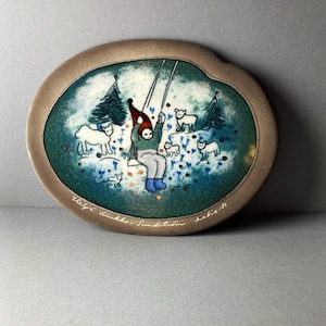 With signiture/Vintage Arabia Finland ceramic wall art “Swinging elf “by Heljä Liukko-Sundström, 1981, Made in Finland