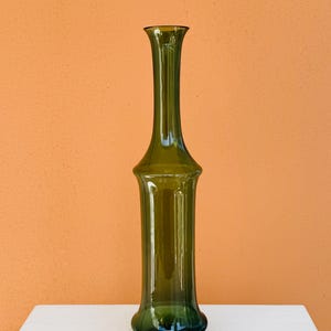 Beautiful art decorative bottle with olive green color made by Kumela Finland 1960s, Made in Finland