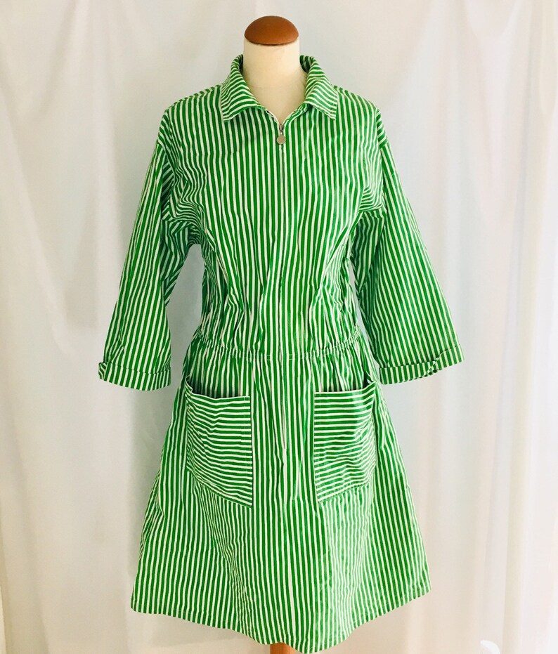 1970s Vintage green stripes dress made in Finland by Meersi Rovaniemi