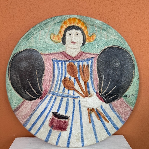 Sammlerstück / signiert Mid Century moderne handbemalte Keramikplatte von Italica Ars, hergestellt in Italien