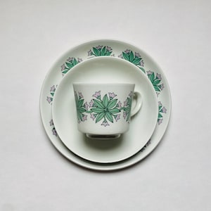 Rare/Vintage Arabia Finland ceramic coffee cup with saucer and dessert plate, 1970s, Made in Finland