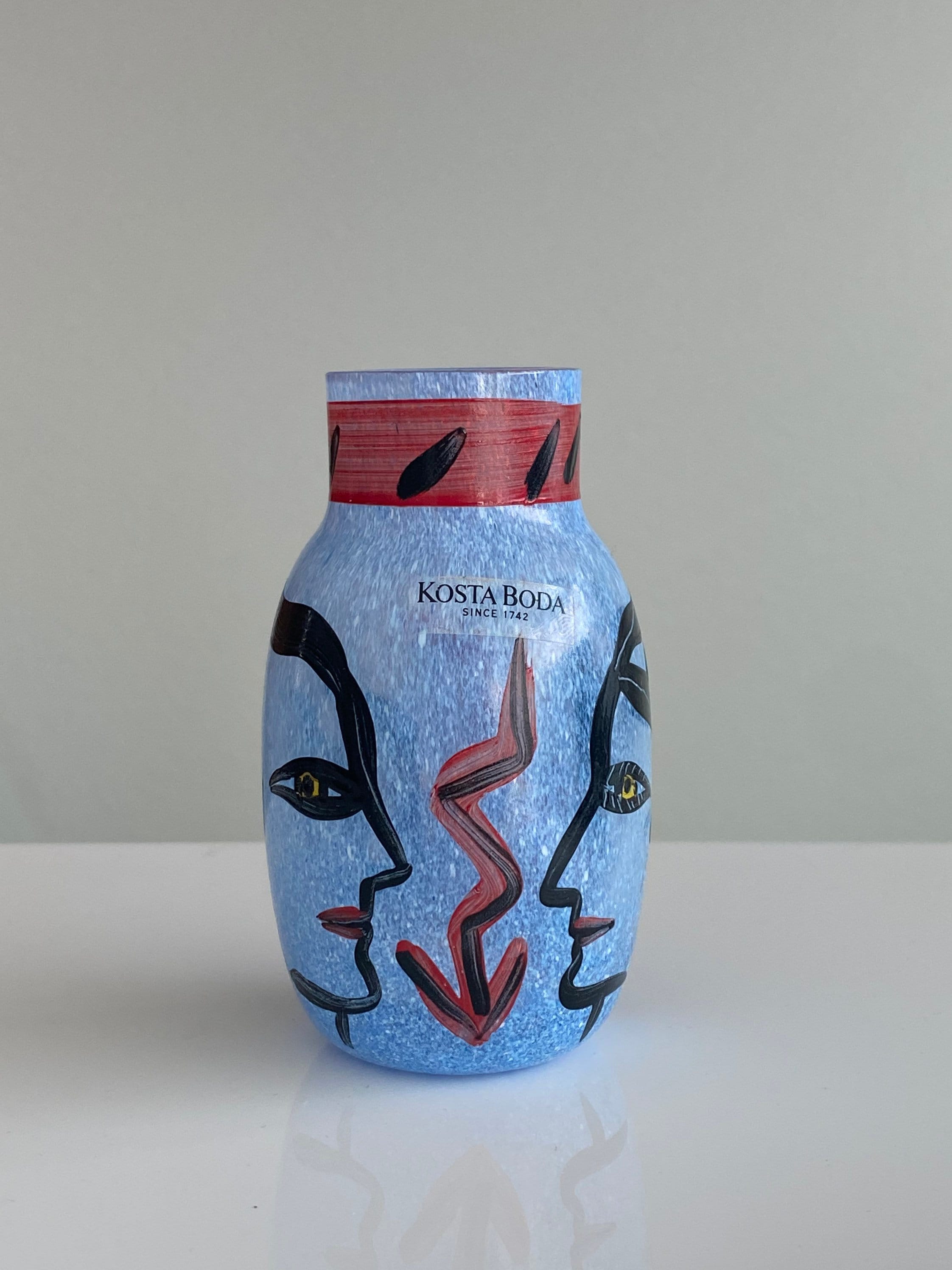 Rare Signed/ Vintage Kosta Boda Glass Vase Hand Painted by Ulrica