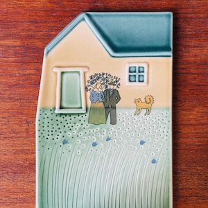 Collectable /Very rare arabia art ceramics wall art named Talo / house designed and signed by Kerttu Nurminen, 1960s, Made in Finland