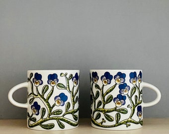 Arabia Finland ceramic mug named “Keto Orvokki”, Made in Finland