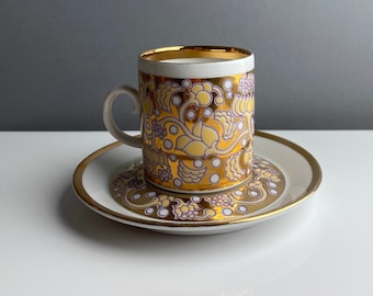 Vintage Arabia Finland gilded coffee cup set named &quot;Iiris&quot;- Designed by Anja Jaatinen-Winquist. 1960,Made in Finland