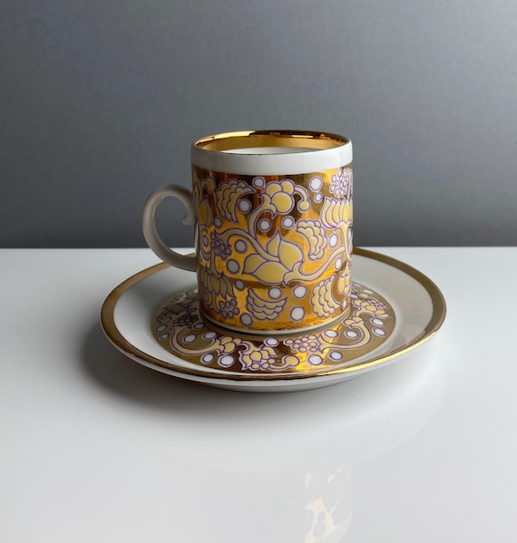ARABIA アラビア Anja Jaatinen Winquist Cup&S Vintage Arabia Finland Gilded Coffee Cup Set Named 