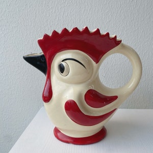 Vintage Ditmar Urbach 1930s Art Deco Rooster Chicken Bird Ceramic Pitcher, made in Czechoslovakia