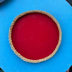 Finnish wood and rattan vintage serving tray, 1960s, made in Finland