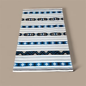 Excellent waving/Bright and geometric patterns Mid Century Modern Vintage Finnish woolen Rug (Raanu),handmade in Finland in 1970