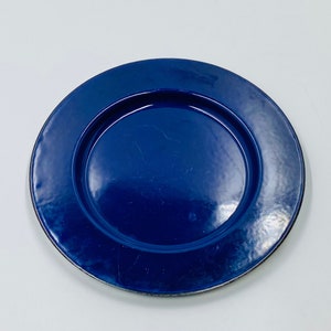 Vintage Finel arabia blue enamel plate, made in Finland, 1960s