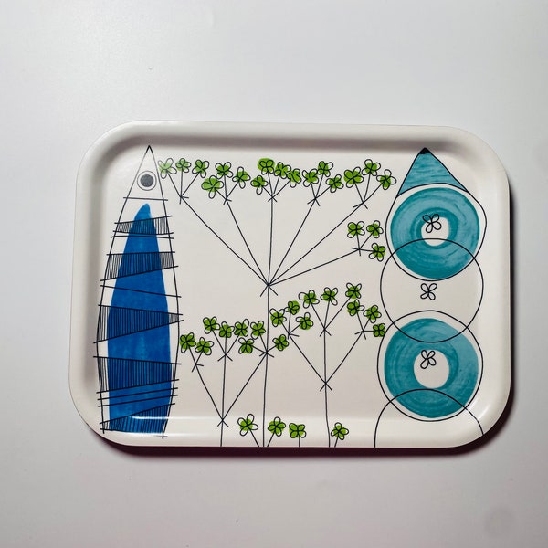 Mint with tag / Rörstrand "Picknick" wooden tray,  designed by Marianne Westman, made in Sweden