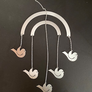 A big vintage Aarikka metal mobile birds with sign Kaija Aarikka, Made in Finland, 1970s