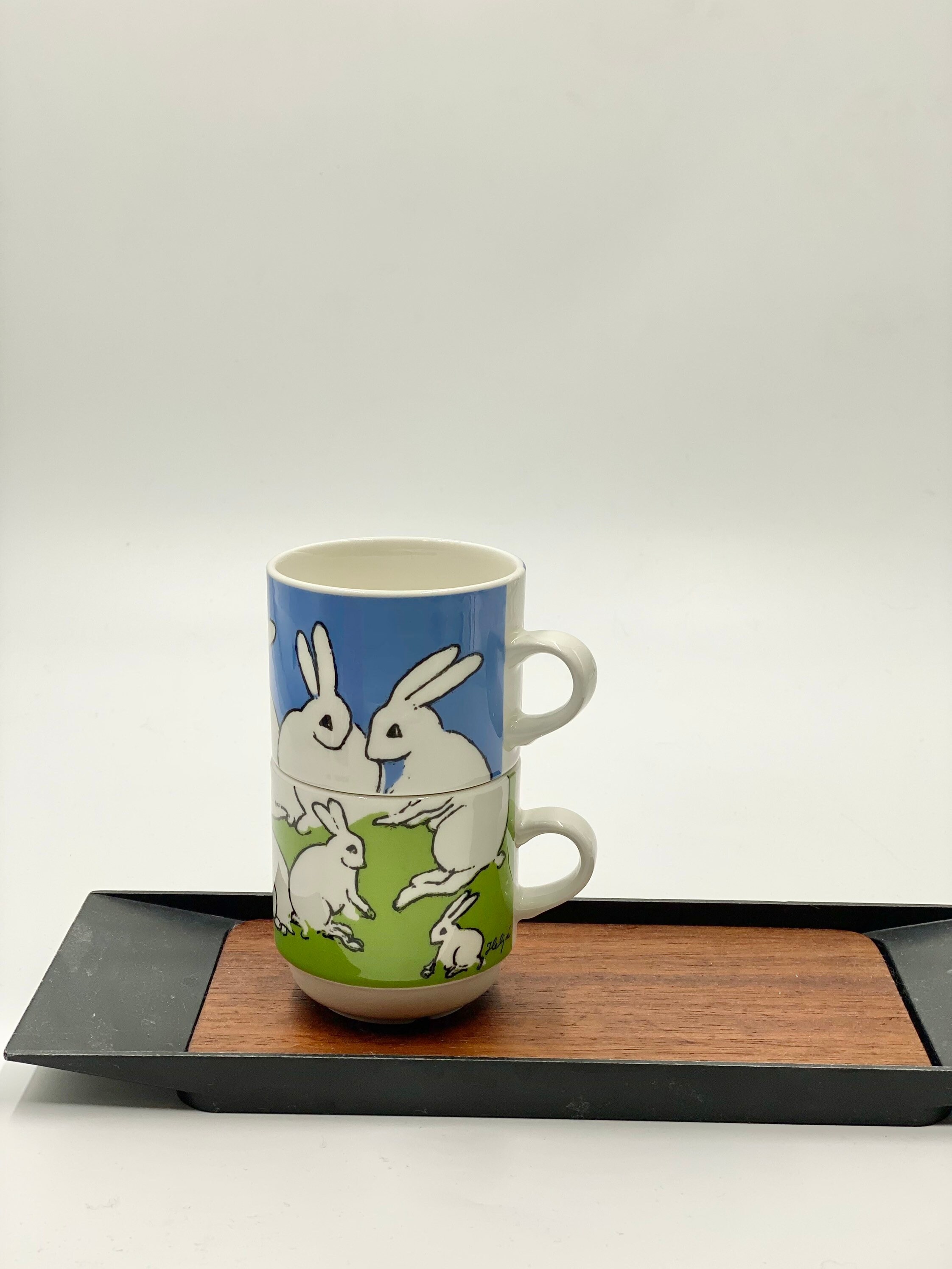 Rare Vintage Arabia Finland Ceramic Bunny Mug Pair Designed by