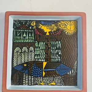 Signed/ Stig Lindberg ceramic art square plate called “Carneval” Gustavsberg - 1950s