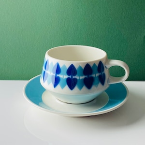 Rare color/ Vintage Arabia Finland ceramic coffee cup blue“Motti “ designed by Ulla Procope 1960s