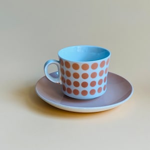 Collectable/Arabia Coffee Cup peach POP, Polkadot Coffee Cup，1960s, made in Finland