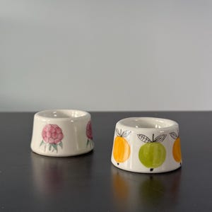 A set of very rare vintage Arabia Finland egg cups hand painted by Esteri Tomula, 1960s, Made in Finland