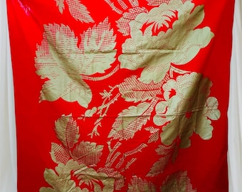 Very rare /original vintage/Marimekko vintage fabric/curtain named Festivo with red/gold flower pattern by Maija Isola  in 1958, made in Fin