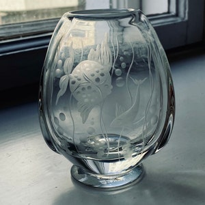 Super beautiful Kosta Boda Art Glass Vase Hand Etched . Made by Boda sweden