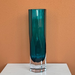A mid century modern Turquoise glass vase designed by Gunnar Ander for Lindshammar, 1970s, Made in Sweden