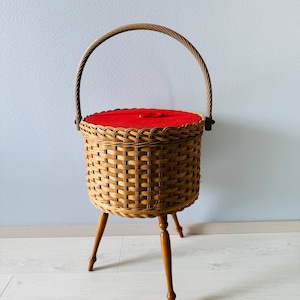 Vintage wooden sewing basket / storage stool, 1950s, made in Germany