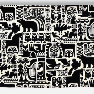 A fabulous forest pattern Marimekko fabric named “Kanteleen kutsu” designed by Sanna Annukka