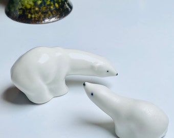 Signed/ rare/ collector’s Ceramic Arabia figure, polar bear mom and baby. Designed by  Raili Eerola, made in Finland in 1960s